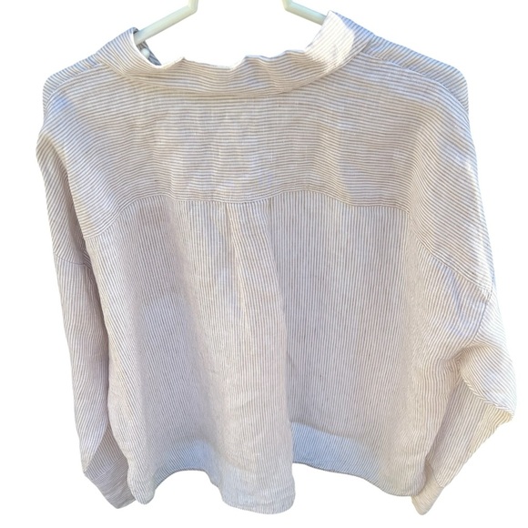 Haven Well Within NWOT 100% linen white tan striped button down oversized shirt - Picture 2 of 12